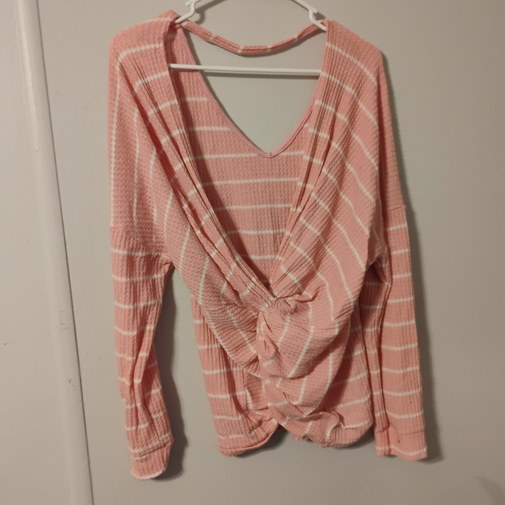 BiBi Women's XL Pink and White  Striped Top